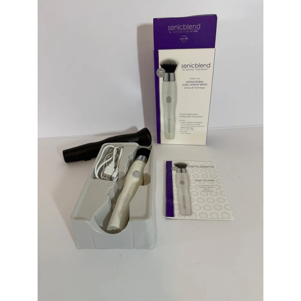 New Michael Todd Beauty Sonicblend Antimicrobial Sonic Makeup Brush Pearl White